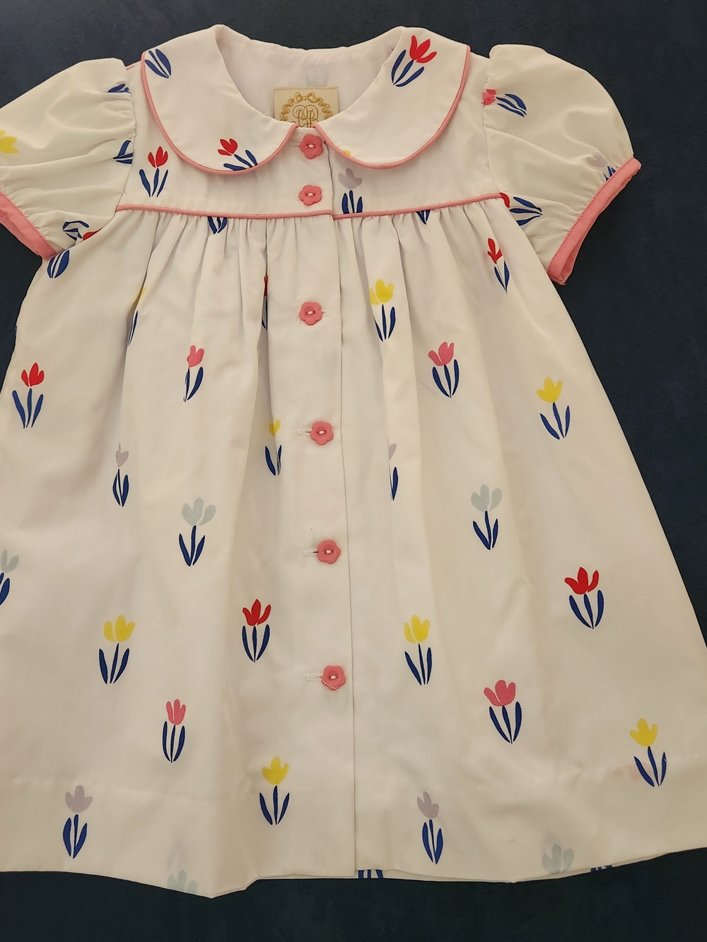 The Beaufort Bonnet Company White Tulip Floral Button-Front Dress Pink Trim 3t